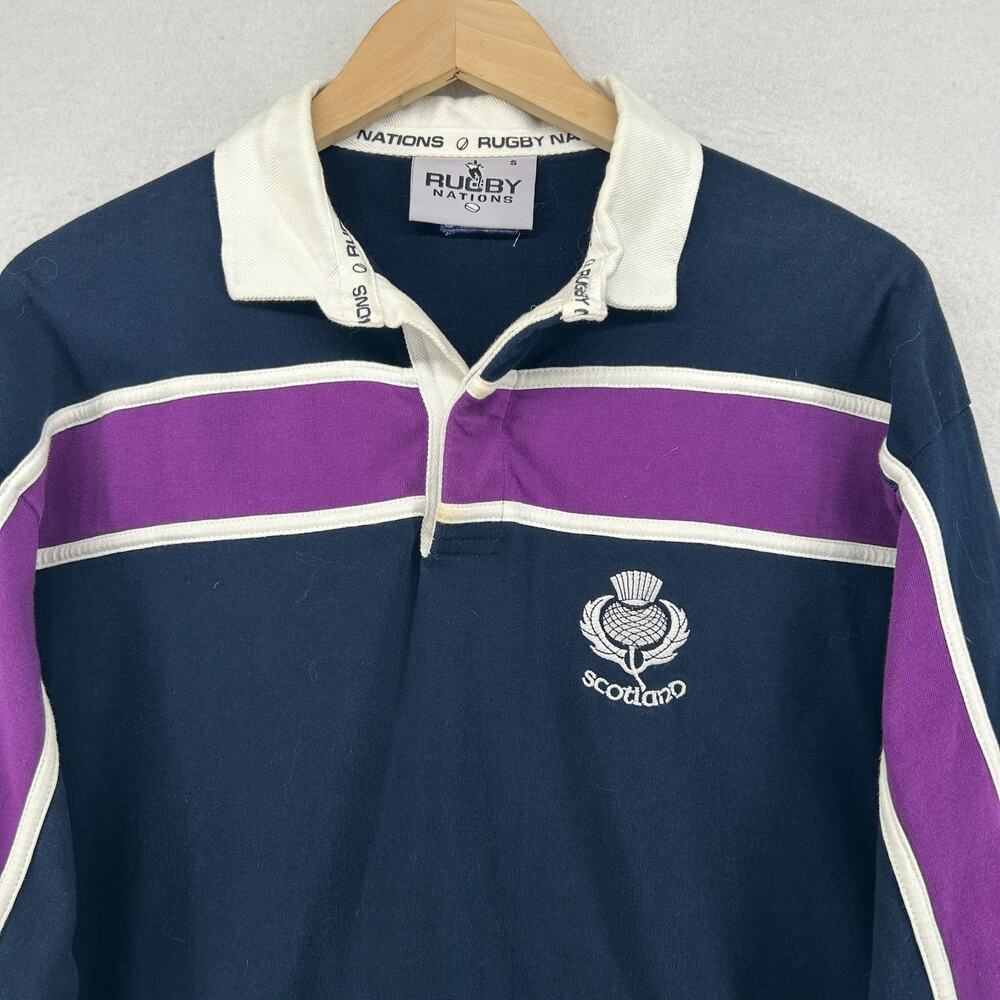 SCOTLAND Shirt Mens S RUGBY NATIONS Striped Tartan Army Polo Cotton Blue